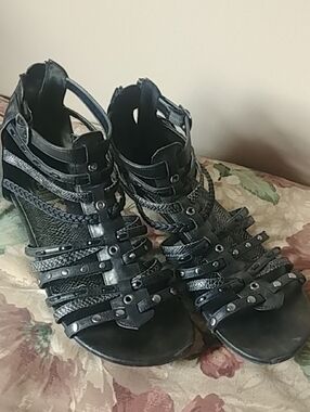 Women’s Black And GreyStudded Strappy Sandals